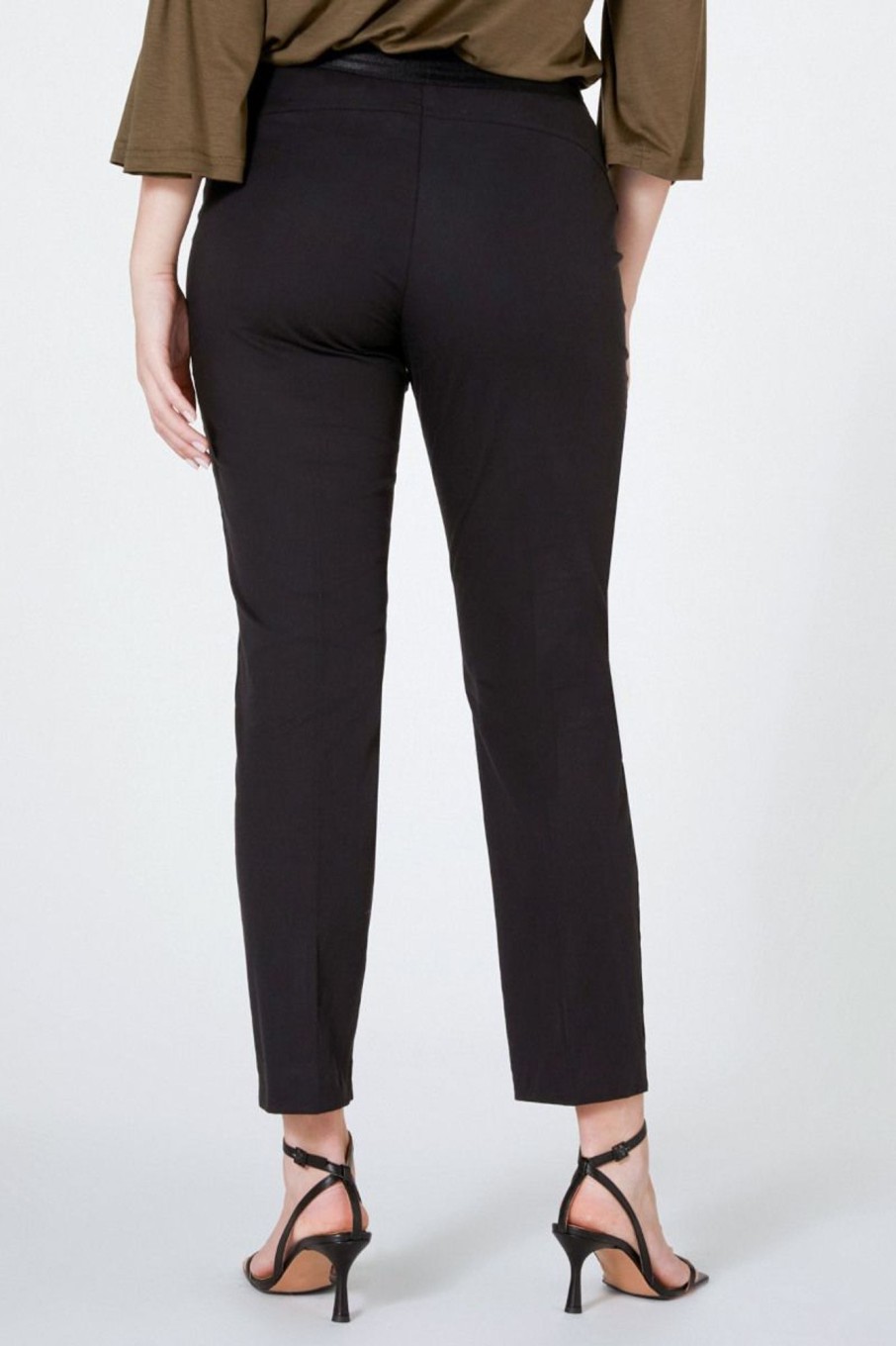 Donna Elena Miro' | Pantaloni Dritti In Cotone Stretch Donna Nero