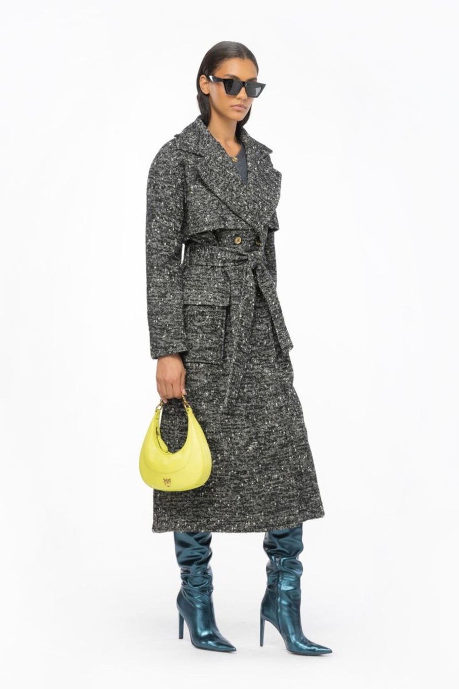 Donna Pinko | Trench Doppiopetto In Tweed Donna Nero