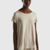 Donna Benetton | T-Shirt Fluida A Manica Corta Donna Beige