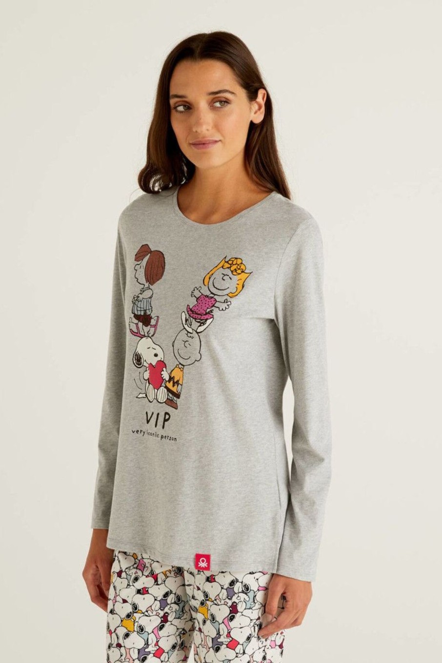 Donna Benetton | T-Shirt Peanuts In Cotone A Fibra Lunga Donna Grigio