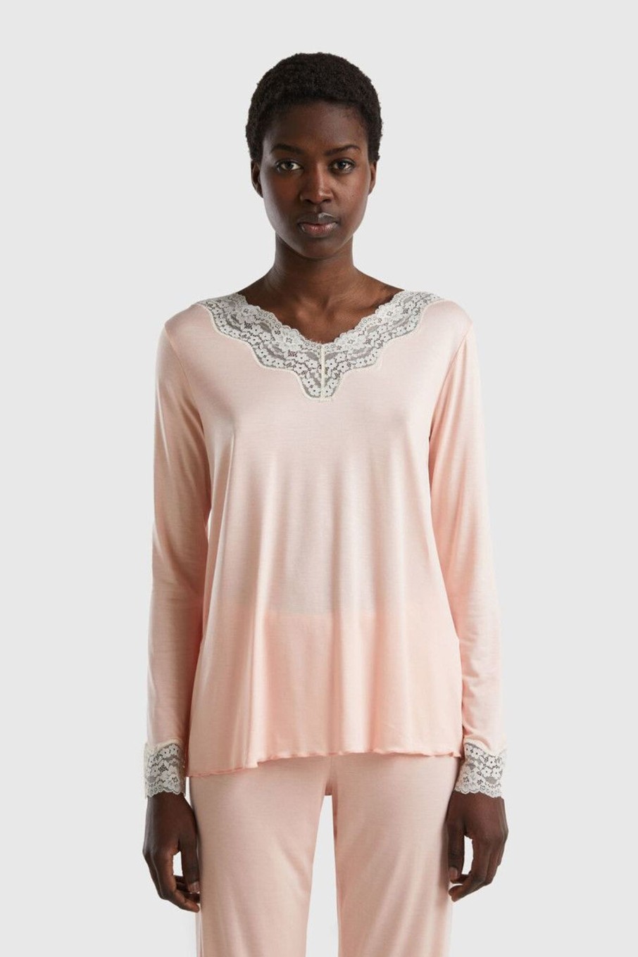 Donna Benetton | Maglia Con Dettaglio In Pizzo Donna Rosa