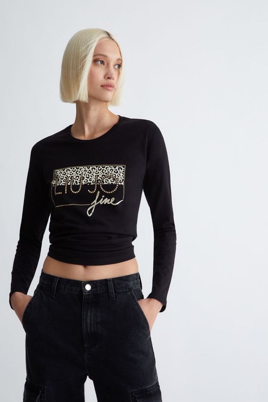 Donna Liu-jo | T-Shirt Con Logo E Strass Donna Nero