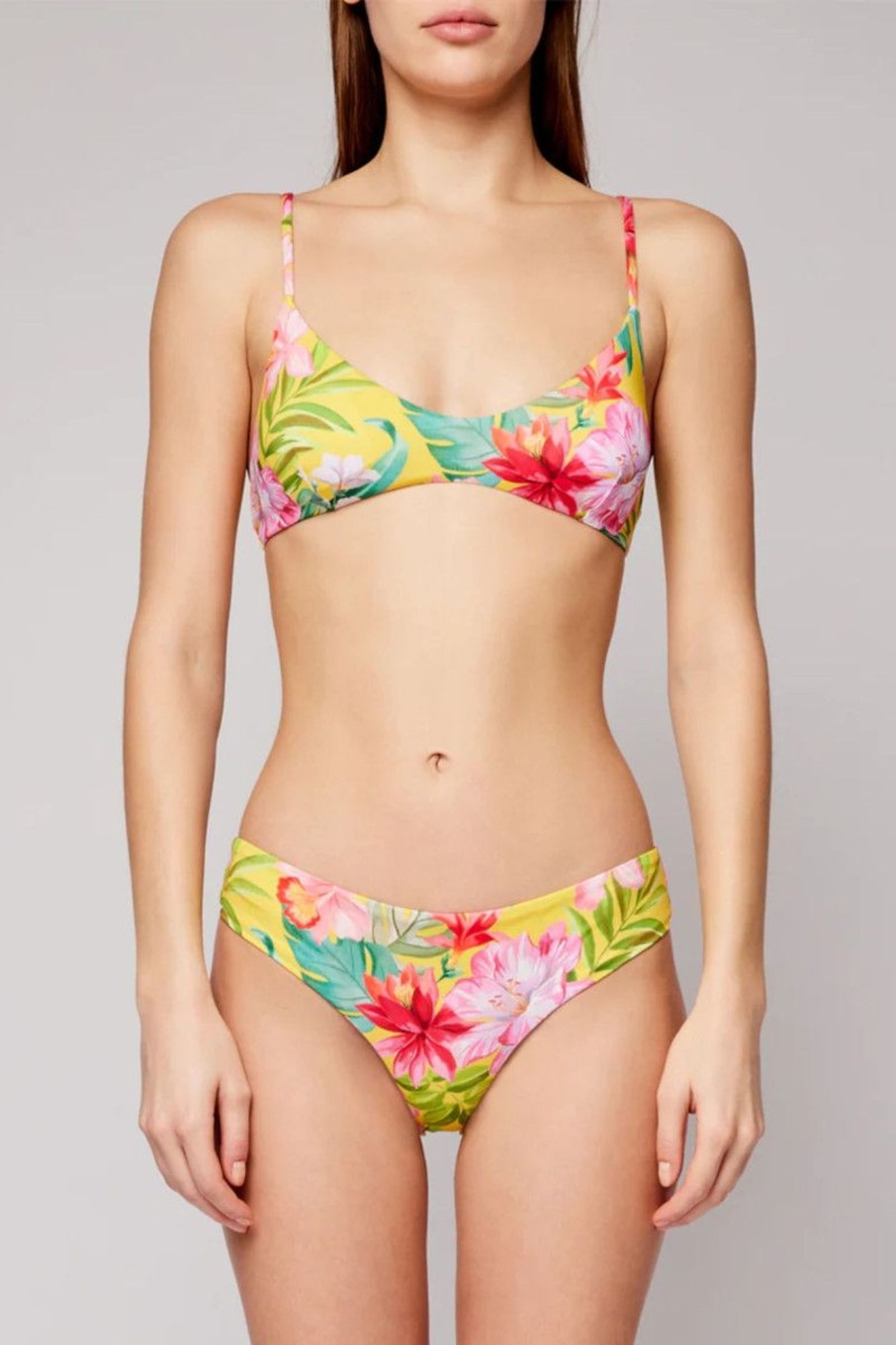 Donna Sundek Bikini | Bikini A Fascia Con Stampa Tropicale Donna Giallo