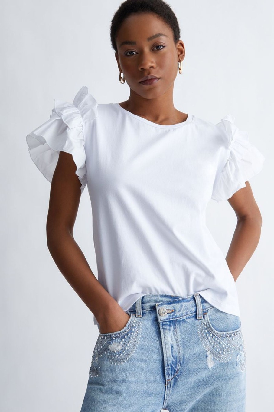 Donna Liu-jo | T-Shirt Con Rouches Donna Bianco