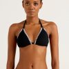 Donna Benetton Bikini | Bikini Triangolo Con Ricamo A Contrasto Donna Nero