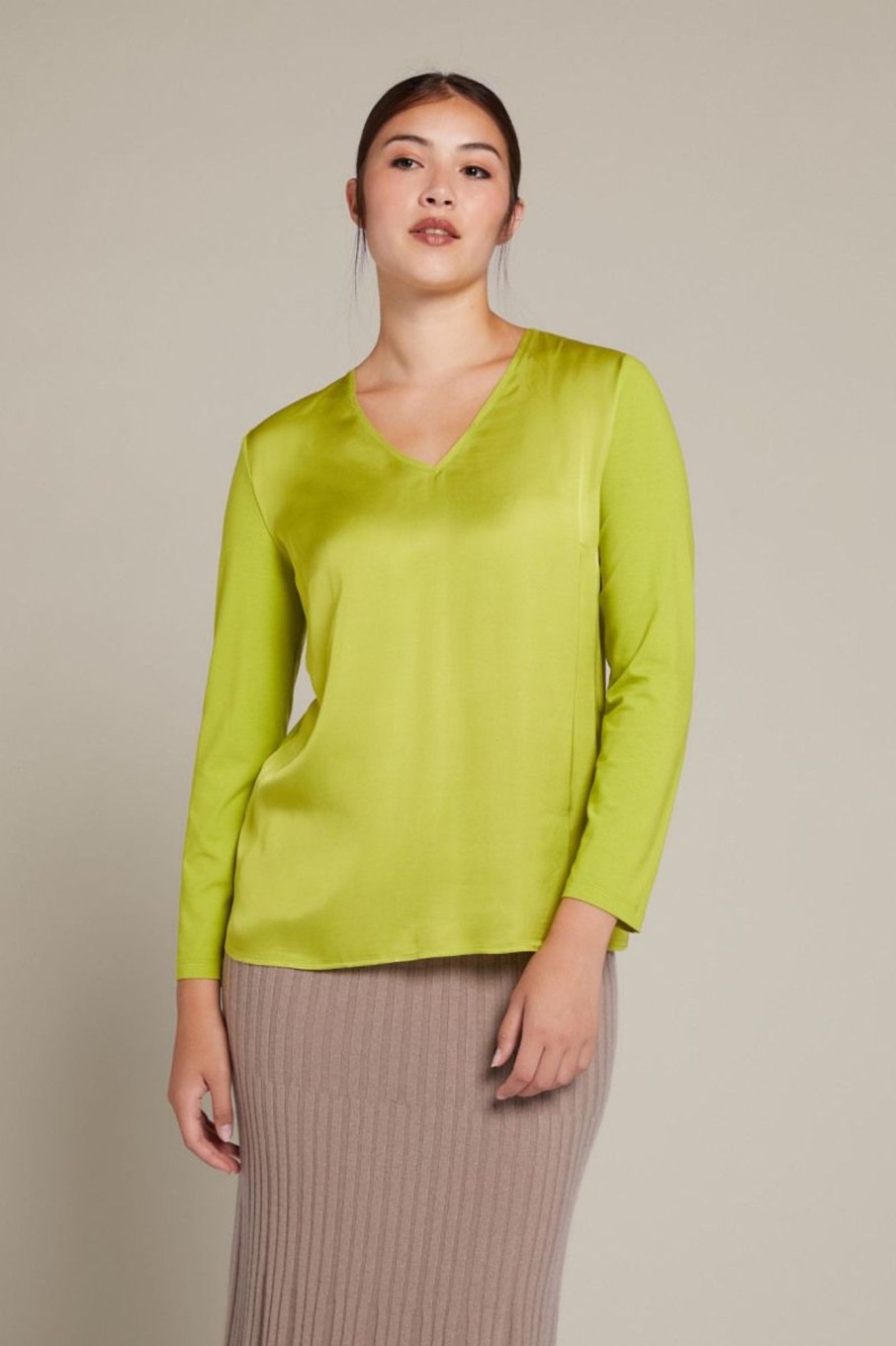 Donna Elena Miro' | Camicia In Due Tessuti Di Eco Viscosa Donna Verde