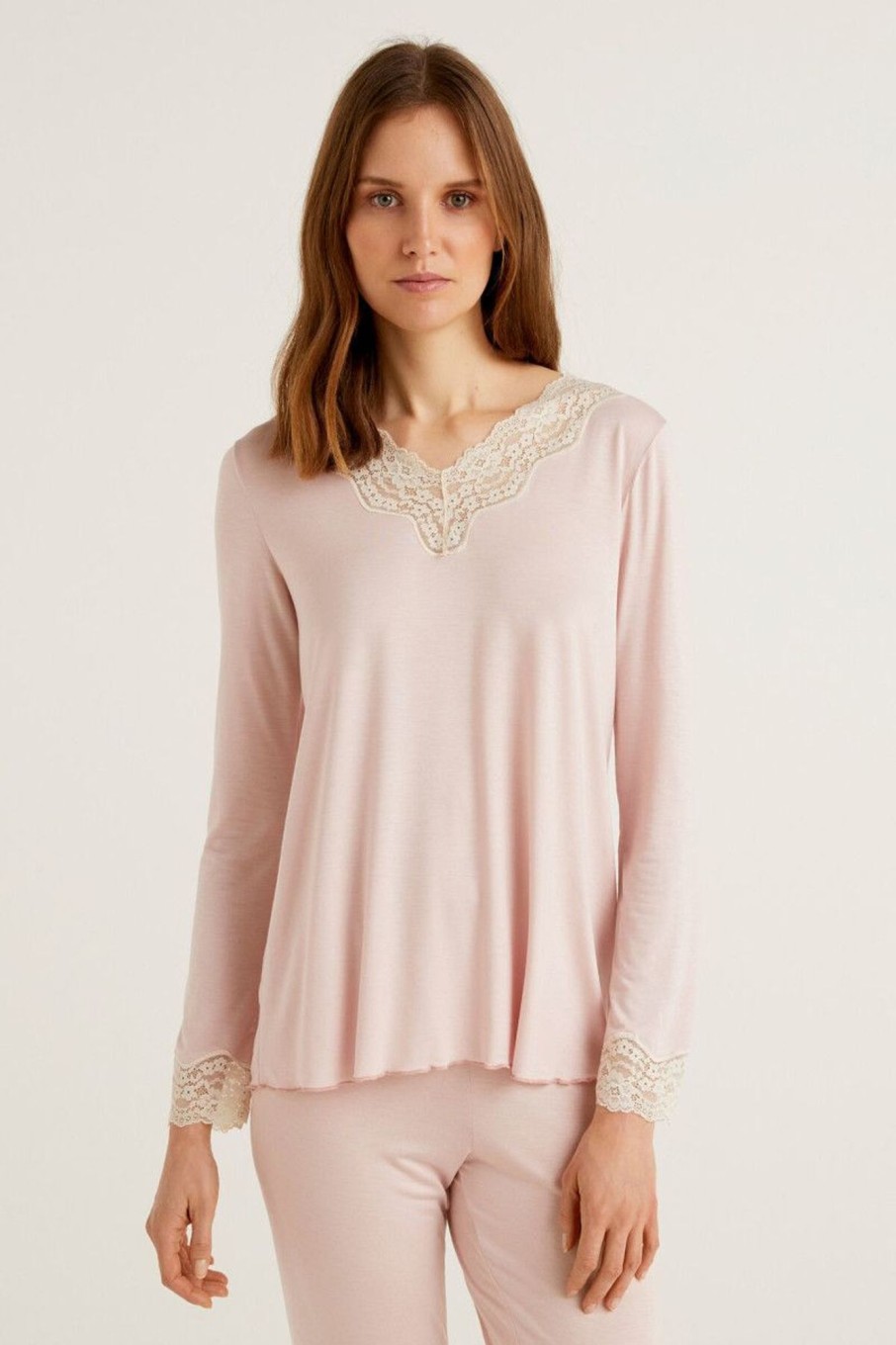 Donna Benetton | Maglia Con Dettaglio In Pizzo Donna Rosa