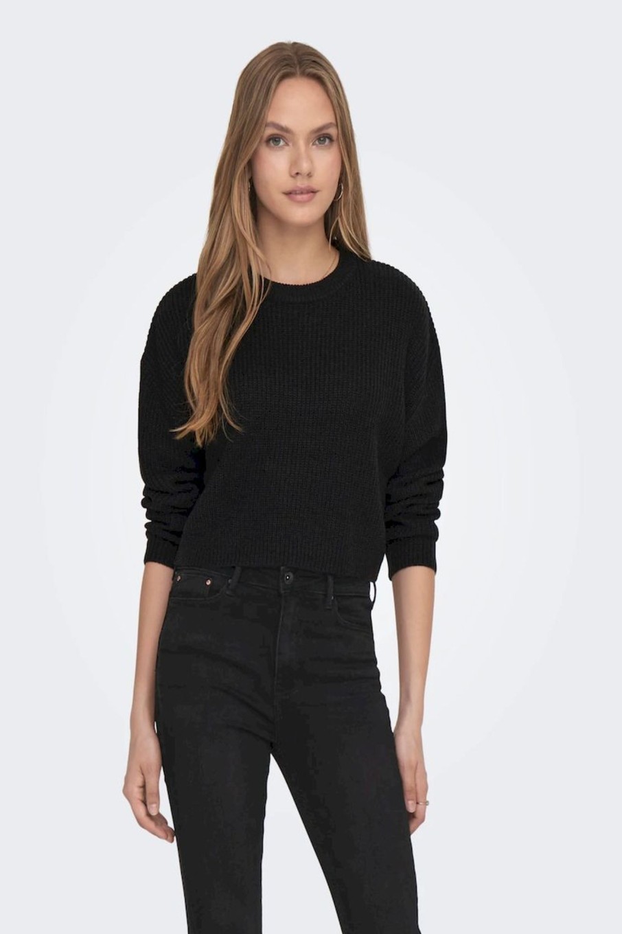 Donna Only | Cropped Knitted Pullover Donna Nero