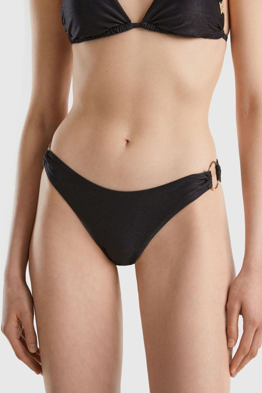 Donna Benetton Bikini | Slip Mare Lurex Con Anelli Donna Nero