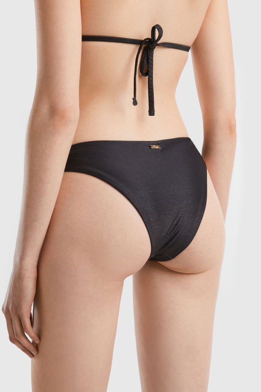 Donna Benetton Bikini | Slip Mare Lurex Con Anelli Donna Nero