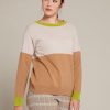 Donna Elena Miro' | Maglia In Lana Sostenibile Colour Block Donna Marrone