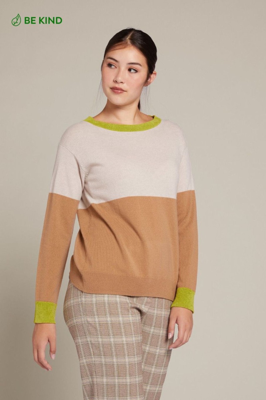 Donna Elena Miro' | Maglia In Lana Sostenibile Colour Block Donna Marrone