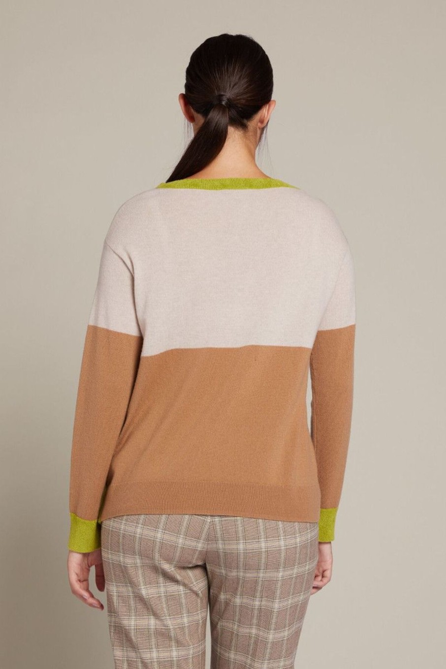 Donna Elena Miro' | Maglia In Lana Sostenibile Colour Block Donna Marrone