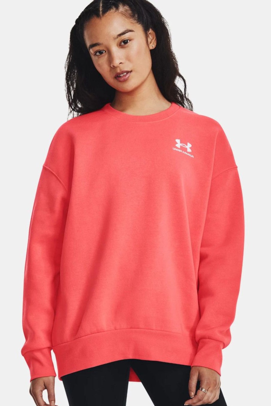 Donna Under Armour | Maglia Ua Essential Fleece Oversized Crew Da Donna Corallo