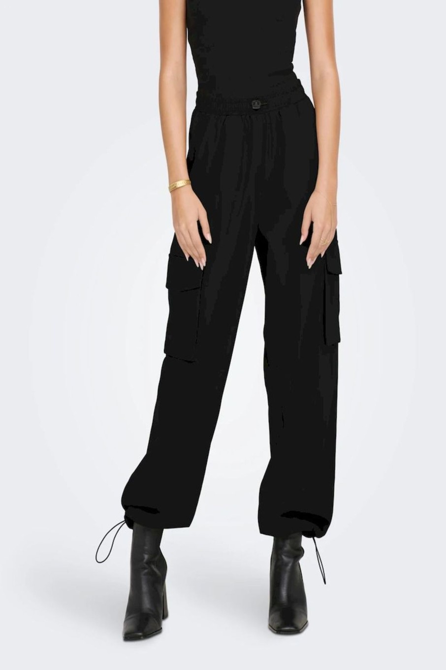 Donna Only | Cargo Pants With Strings Donna Nero