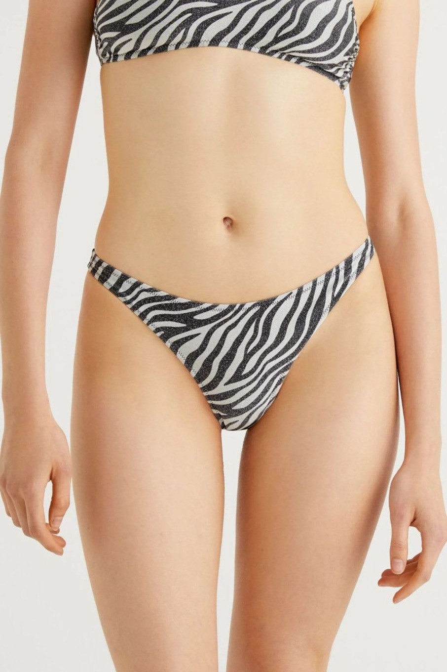 Donna Benetton Bikini | Slip Mare Zebrato Donna Bianco