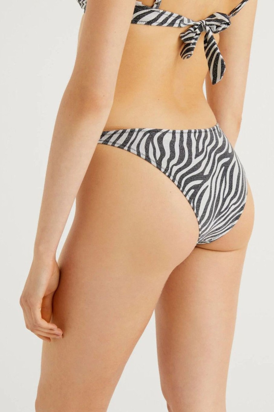 Donna Benetton Bikini | Slip Mare Zebrato Donna Bianco