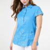 Donna Elena Miro' | Blusa In Lino Con Ricamo Sangallo Donna Azzurro