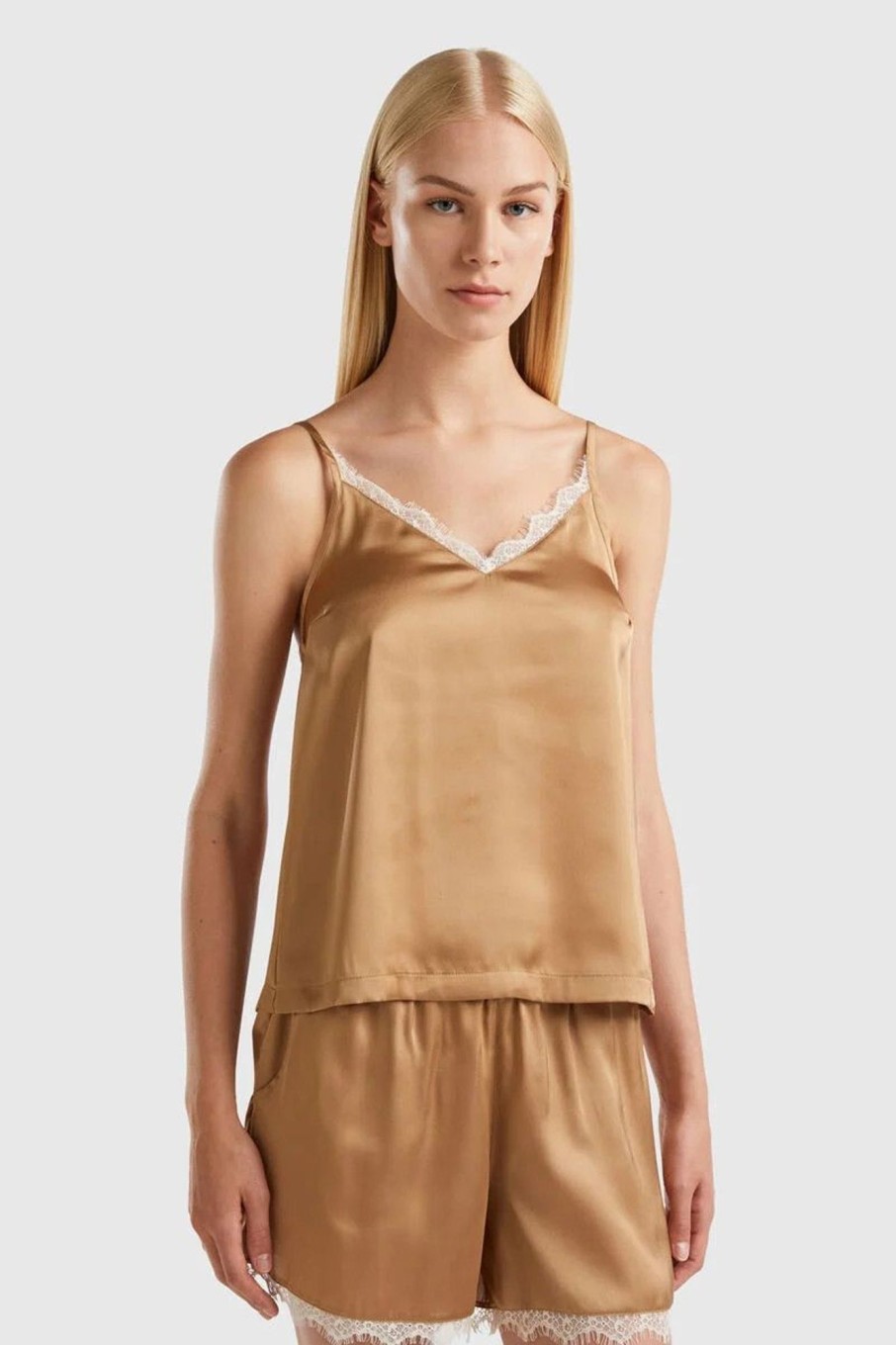 Donna Benetton | Canotta In Satin Donna Beige