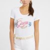 Donna Guess | T-Shirt Logo Frontale Ricamato Donna Bianco