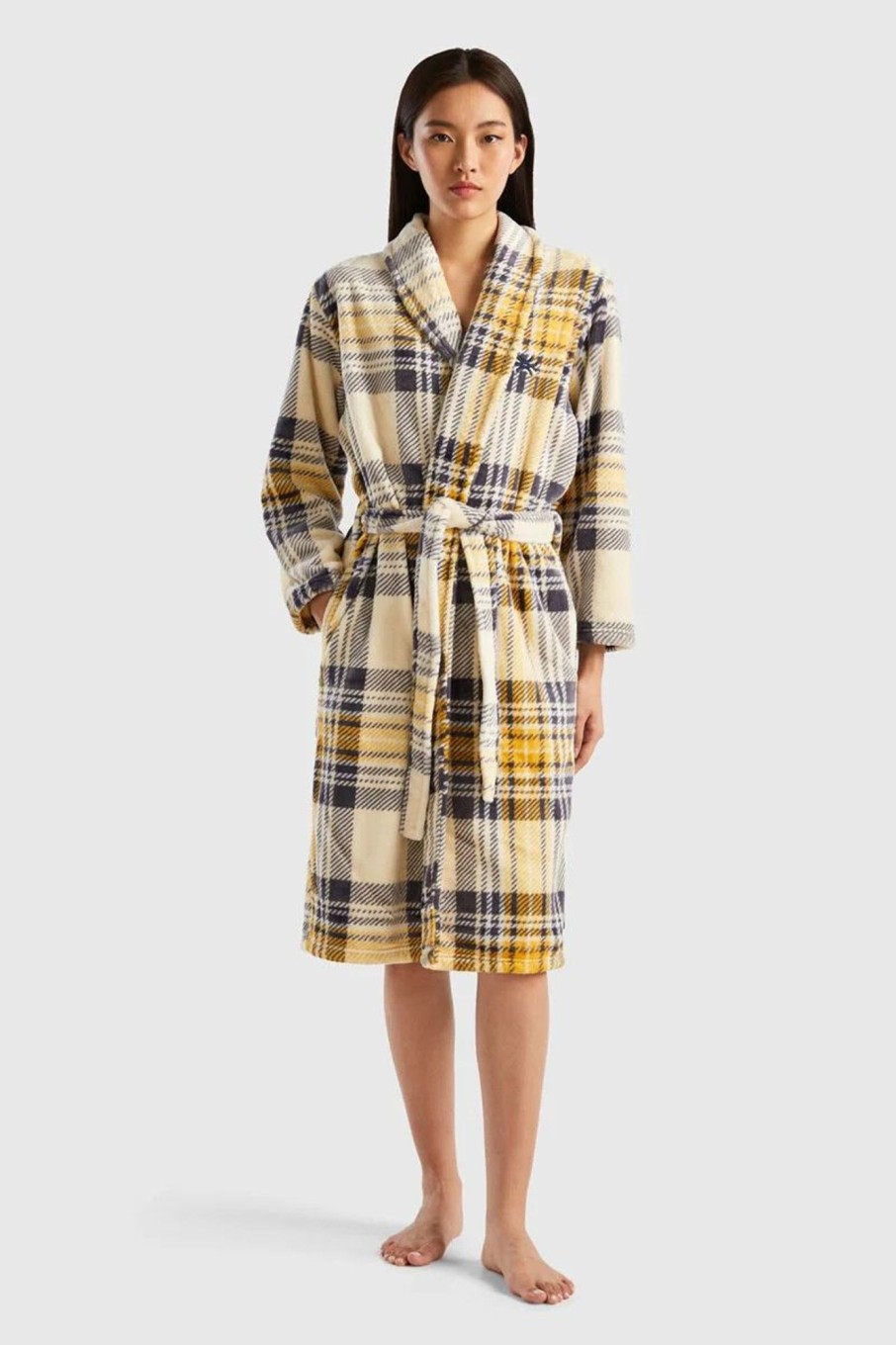 Donna Benetton | Vestaglia Tartan Donna Giallo